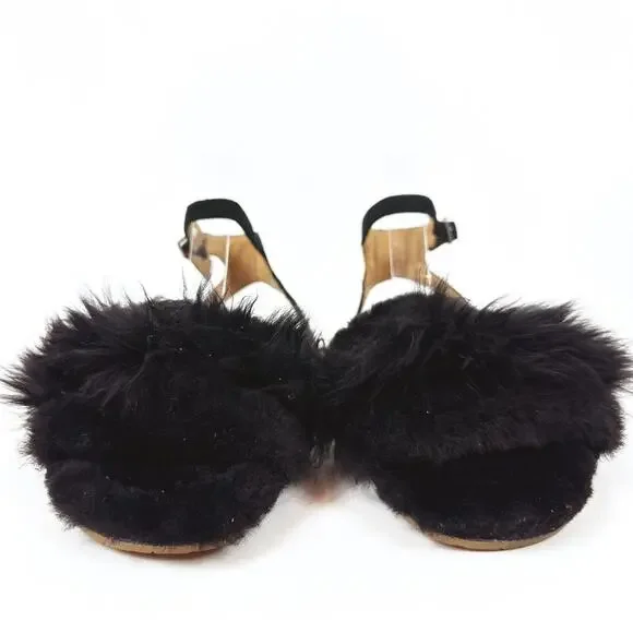 UGG Fluff Fur Black Sandal Women's Size 6 Sheepskin Suede Comfort Unique Cozy - Picture 3 of 7